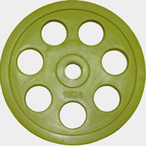 Олимпийский диск евро-классик с хватом "Ромашка" 15 кг. (обрезиненный, желтый, d51мм.)